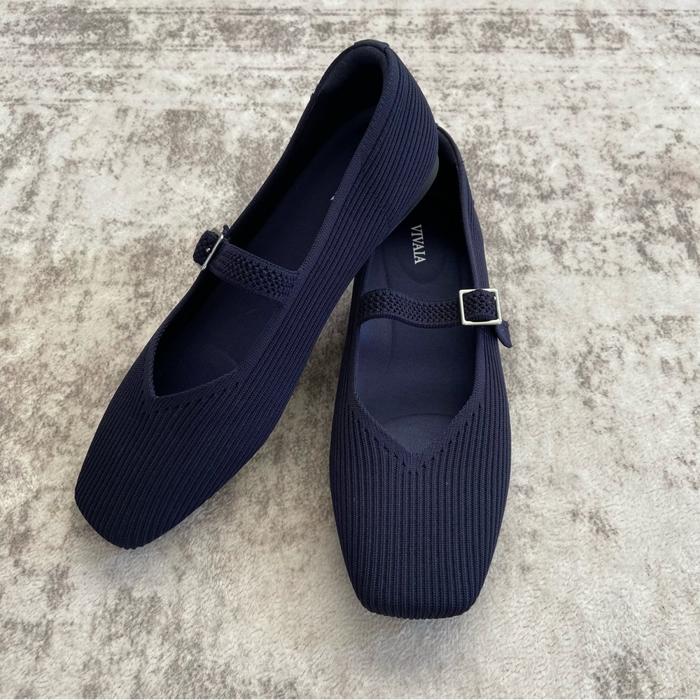NWOB VIVAIA Square-Toe Margot Mary Janes Flats‎ Navy Blue 9-9.5 (EU 40.5) - Picture 4 of 12